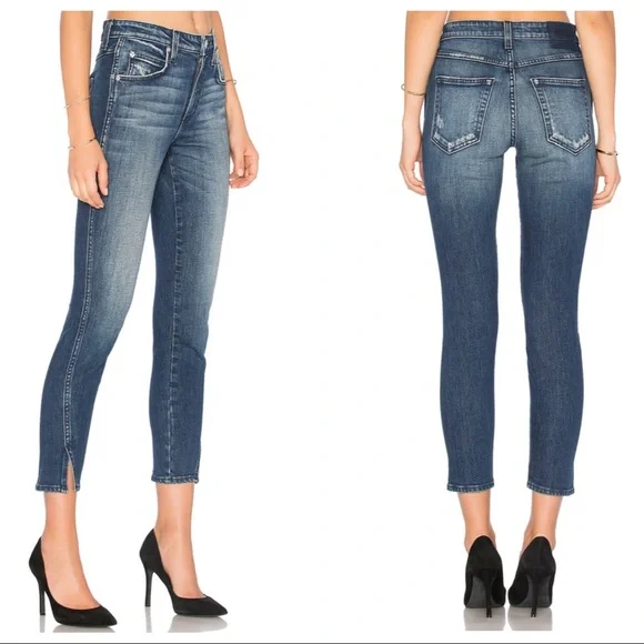 AMO High Rise Twist Crop Blue Jeans in Sweetheart